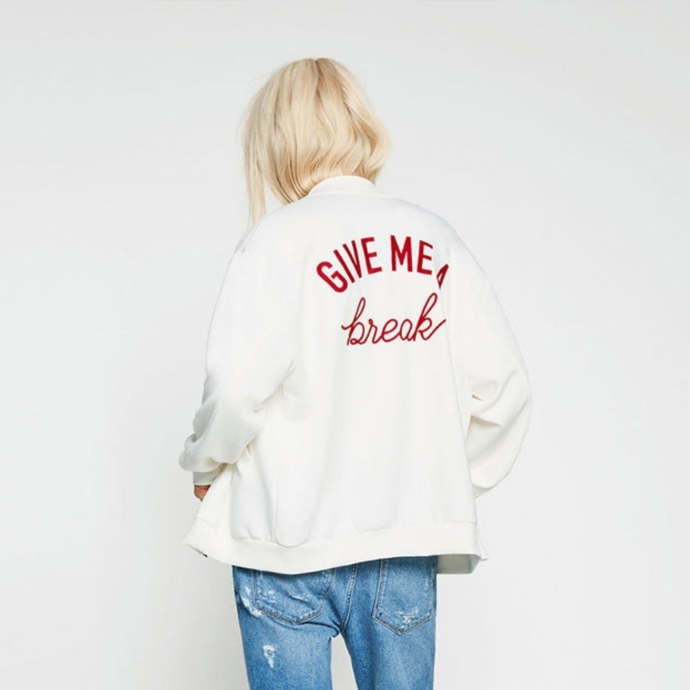 Zara Give Me a Break Bomber Jacket Women's S Preppy Full Zip